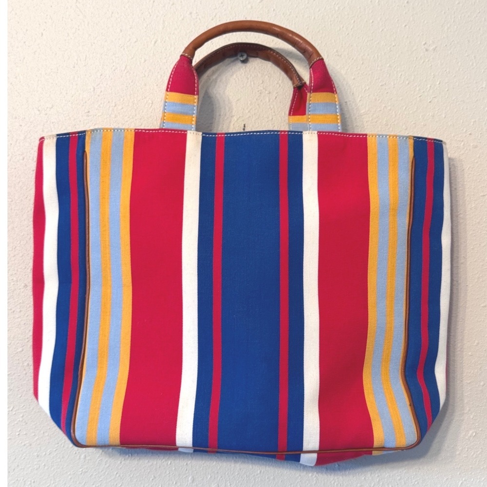 Lambertson Truex Striped Canvas Tote Bag Leather Colorful Made in Italy Preppy